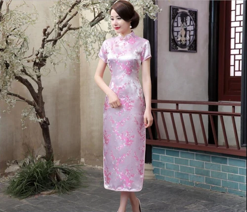 New Traditional Chinese Women's Silk Satin Long Dress Cheongsam Qipao - Picture 11 of 13