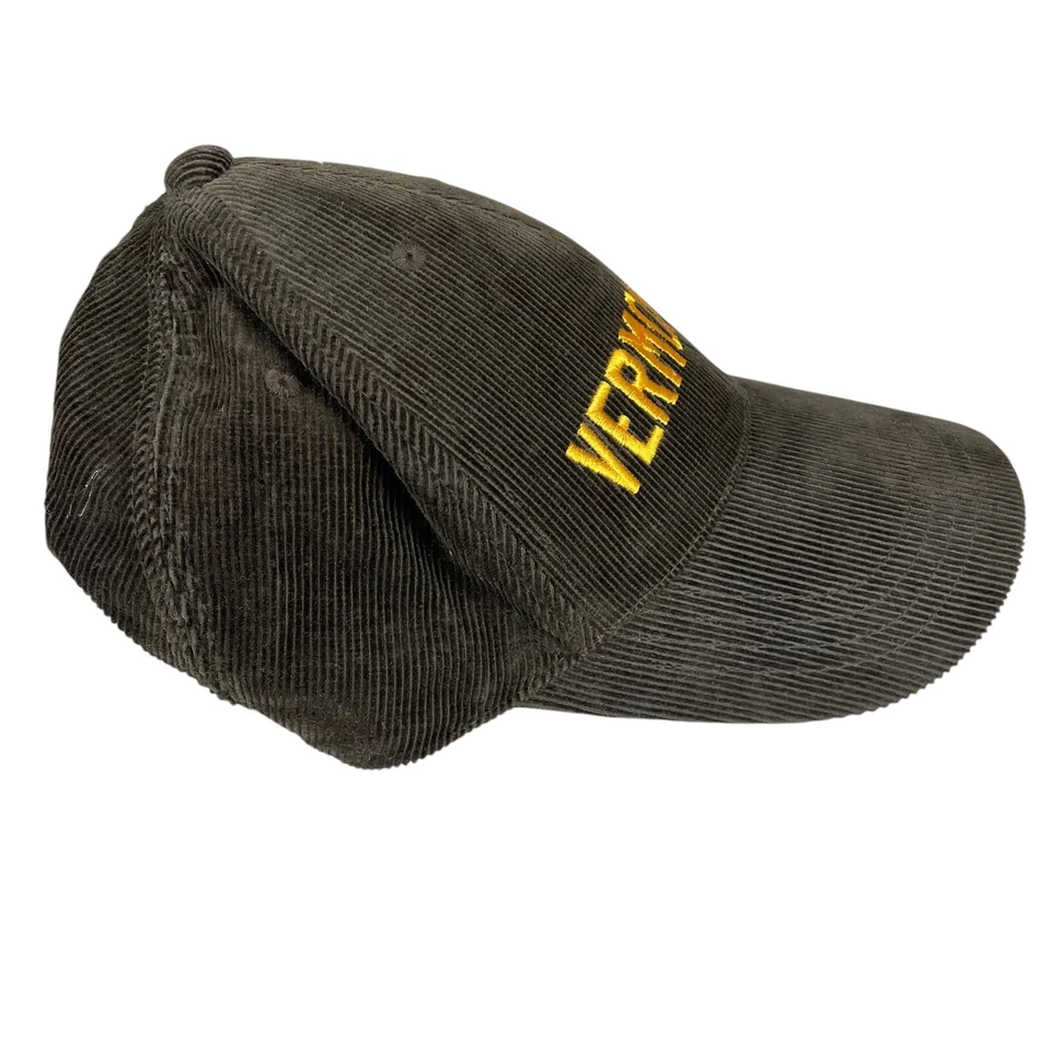 De Colección Pana Antiguo Azul Marino Vermont 79 Gorra Sombrero Marrón Talla Pequeña Costura Flexible Bordada Foto 3 de 4