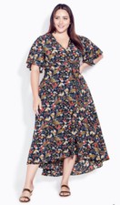 Image of Navy Floral EVANS Vivian Wrap Maxi Dress BNWT Plus Size 30 32 Holiday
