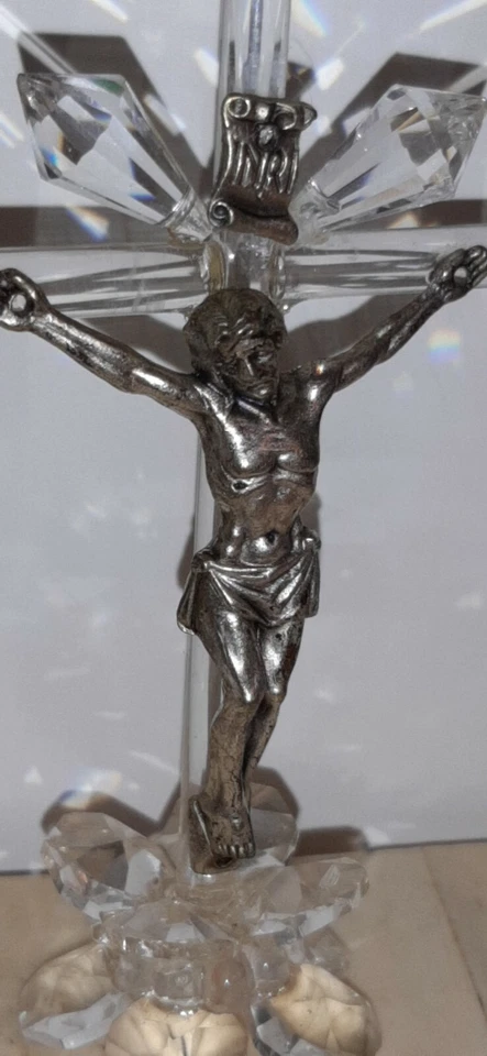 Crocefisso- cristallo Murano- bronzo argentato - Immagine 4 di 4