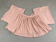 Free People Large Oversized Boho Cropped Linen Blend Bow Tie Raw Hem Top L EXC