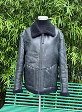 Max And Zak Black Leather Shearling Bomber Aviator Jacket Size Xl
