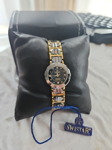 RARE 23 Ct Gold Swistar Watch Tungsten Case And Bracelet Sapphire With Diamonds - Picture 1 of 10