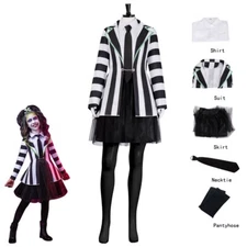Beetle Juice 2 Cosplay Adam Costume Women's Black And White Striped Dress