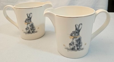 Set of 4 Spode Meadow Lane Bunny Gold Accent Porcelain Tea Cup Mug 8 oz