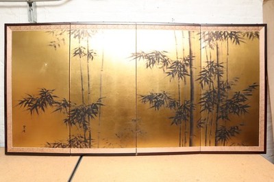 Japanese VTG 4 Panel Folding Screen Asian Byobu Painted Chinese 71x36 Asian ATQ+