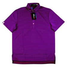 RLX Ralph Lauren Polo Shirt Mens L Pink Stripe Golf Wicking Short Sleeve 95 NEW