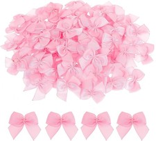 100 Pcs 1 Inch Small Pink Satin Ribbon Bows Tiny Premade Craft Bow for Gift Wrap