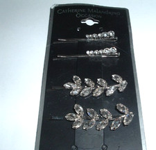 4 NEW WHITE RHINESTONE SILVER HAIR BOBBY PINS NEW W TAG