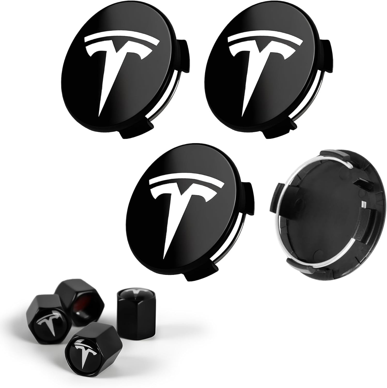 4 PCS Wheel Center Hub Cap Kits with 4 Car Valve Stem Caps for Tesla Model 3 Mod