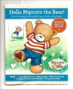 REDUCED AGAIN!  Popcorn the Bear Card Cross Stitch Kit