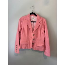 Talbots Womens Pink Stretch Cotton 3 Button Blazer Jacket Size 8 Notched Lapel
