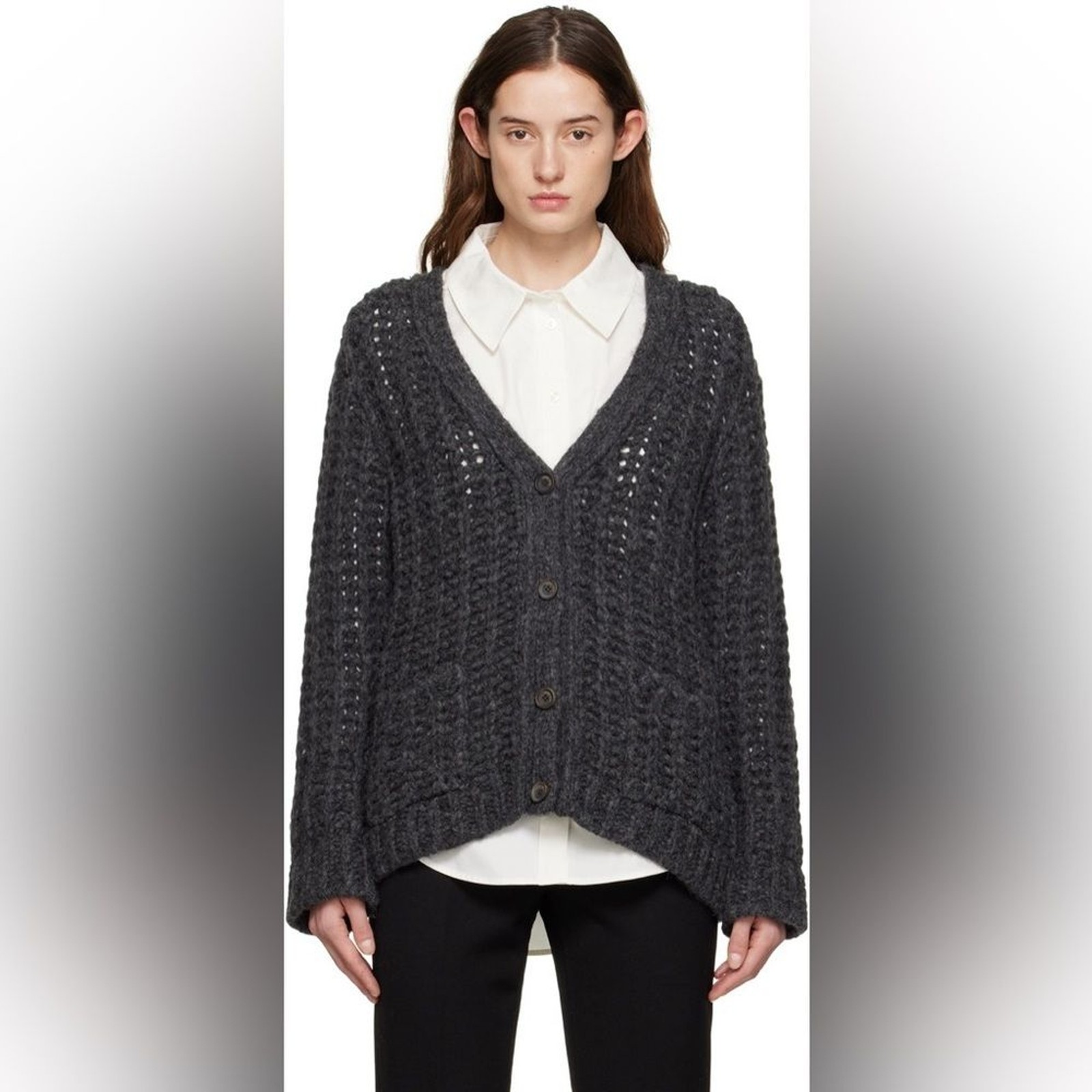 Anine Bing Kurt Merino Wool Alpaca Chunky Cardigan Charcoal Gray in Size Small