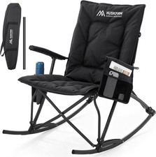 Oversized Folding Rocking Camping Chair Heavy Duty Rocker Chair Black
