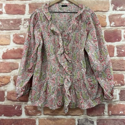 Talbots Top Womens 2X Multicolor Chic Cottage Ditsy Floral Ruffle Pleated Shirt