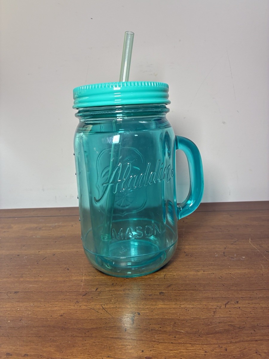 Aladdin Insulated Mason Jar Tumbler/Mug W Straw Teal Torques 32 OZ