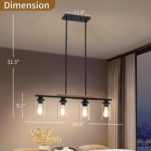 Dining Room Light Fixture Over Table,Farmhouse 4-Light 4 Lights, Black  - Picture 2 of 7