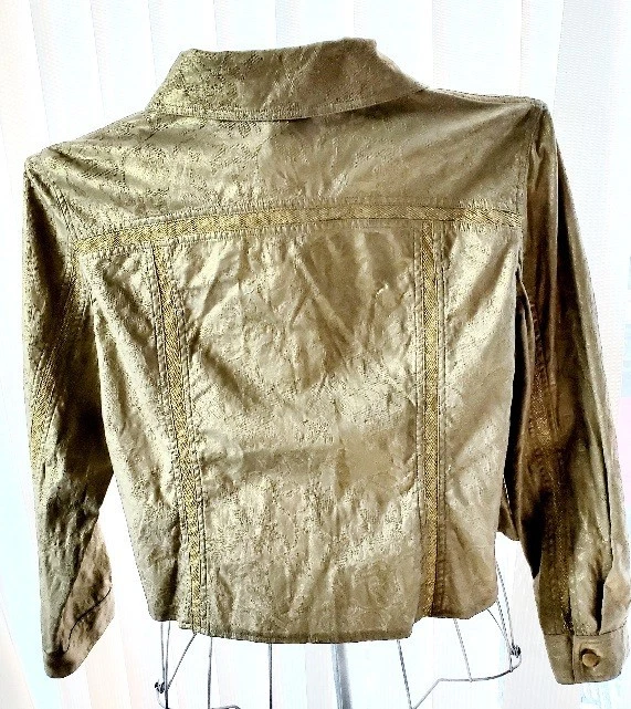 Camisa/chaqueta Western ajustada dorada con patrón de textura metálica manga larga L/XL Foto 3 de 4