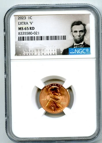 2023 EXTRA ' V ' ERROR VDB V NGC MS65 RD LINCOLN SHIELD PENNY CENT RARE VARIETY