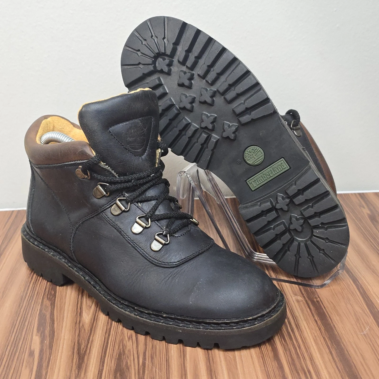 Stivali Timberland vintage in pelle nera Huking Chukka Combat stringati da donna taglia 7