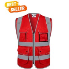 Class 2 Retro-Reflection Safety Vests 9 Pockets and Front Zipper ANSI/ISEA 10...