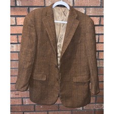 Austin Reed London Mens Brown Windowpane Tweed Blazer Sport Coat Jacket 42S
