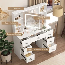 Vanity Desk Set With Touch LED Light Mirror 7 Drawers Makeup Dressing Table Kit