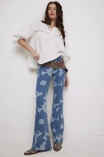 Free People We The Free Penny Pull-On Printed Flare Jeans Blue Floral 29
