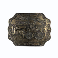 Americas Heroes Fire Dept Boston Brass Belt Buckle Horse Drawn Firetruck