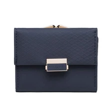 Small Womens Wallet Slim Mini PU Leather Wallet Navy Large Capacity Card
