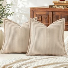 Mecatny 22x22 Corduroy Throw Pillow Covers Set of 2 Neutral Decorative Soft Boho