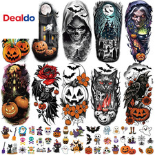 77 PCS Halloween Temporary Tattoos Adult Kids, 17 PCS Half Sleeve Pumpkin Bat Cr