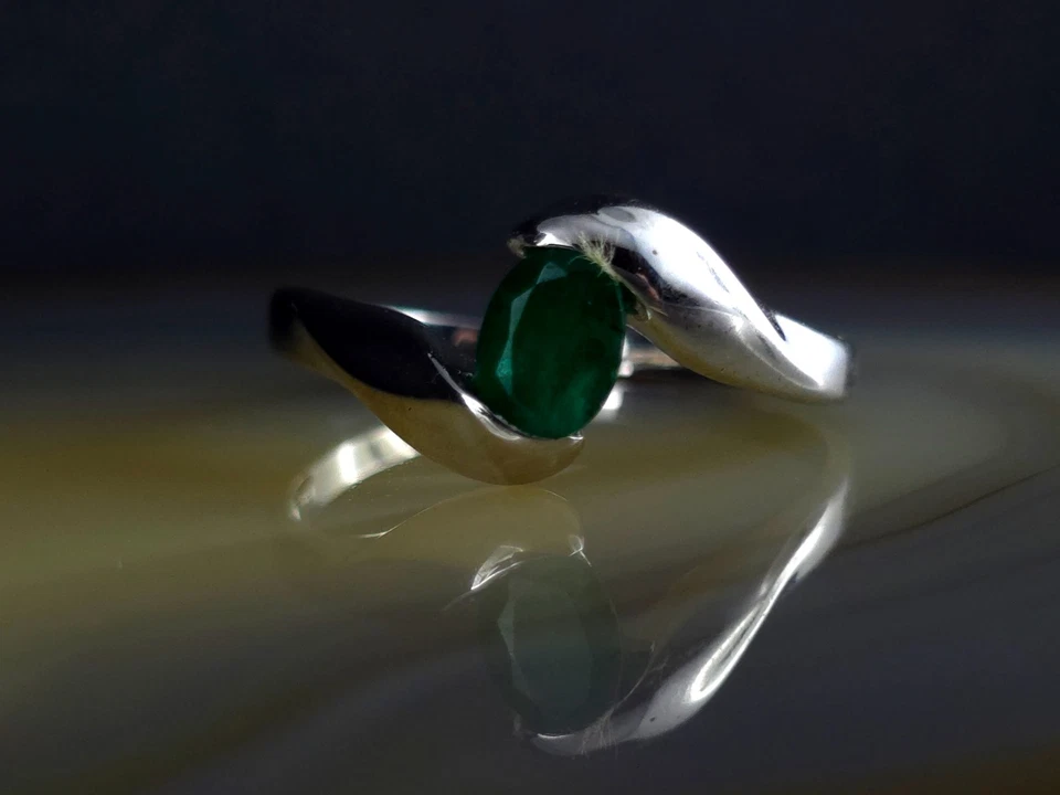 Ring Silber 925 Smaragd grün 20,5 mm geschwungen - modern attraktiv & elegant - Bild 3 von 4