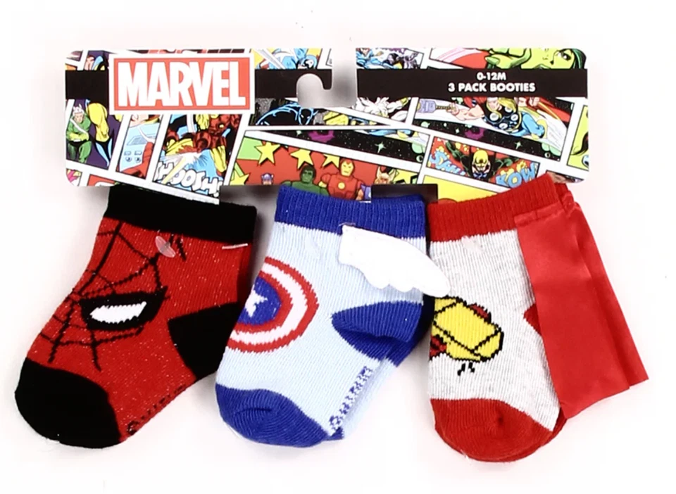 Juego de regalo baberos y calcetines Marvel para niños 0-12M Spiderman Hulk Capitán América Foto 2 de 4