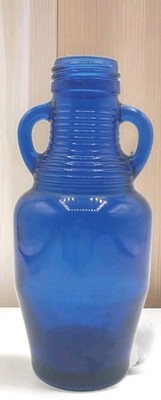 Vintage ''Blue Luna Cafe'' Cobalt Blue Ribbed Two-Handled Bottle 7''