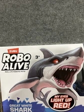 Robo Alive Great White Shark Toy Figure Water Activated With Light Up Eyes Swims