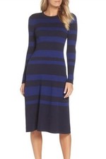 Eliza J Women's Blue Striped Long Sleeve Sweater Midi Dress Size Large