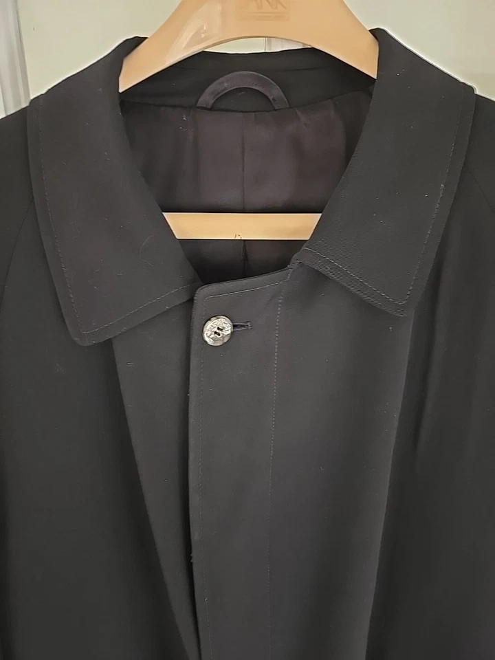 Gabardina vintage BILL BLASS pura lana 40 corta negra 47" largo bolsillo con botones Foto 2 de 4
