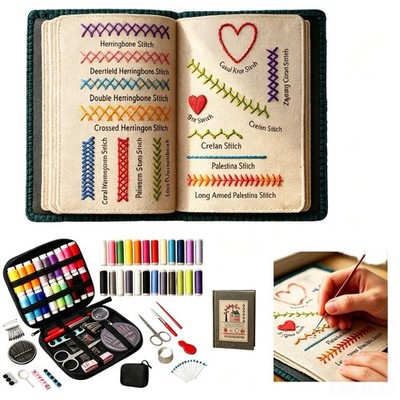 Embroidery Stitch Book Kit for Beginners, Cross Stitch Starter Kit with Pract...
