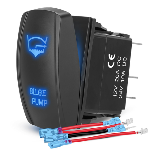 Bilge Rocker Switch Bilge Pump Latching Rocker Switch, On/Off SPST 5Pin, 20A/12V 10A/24V ...