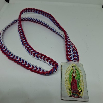 Lady Guadalupe & St Jude Thaddeus Escapulario de Hilo-Knotted - Scapular red,blu