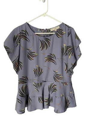 Ann Taylor Loft Blouse Size Medium Printed Peplum Flutter Sleeve Lavender Boho