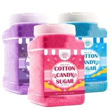 3 LB Jars Cotton Candy Floss Sugar Pink Vanilla Blue Raspberry 3-Pack