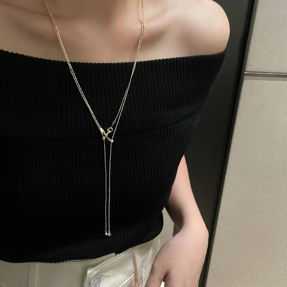 Collar Apilable Ajustable Redondo Brillante Lariat S925 Plata Bolo Y-Collar Foto 4 de 4