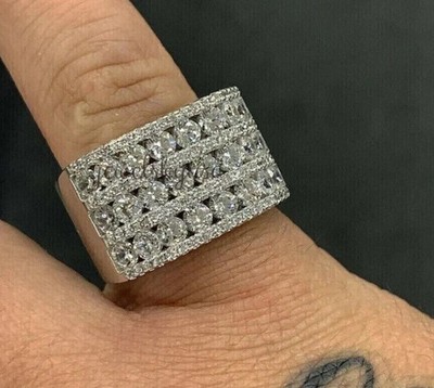 4CT Round Cut Real Moissanite Men's Cluster Anniversary Band Ring 925 Silver