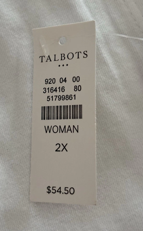 NUEVO CON ETIQUETAS Talbots Mujer Talla 2X Blanco Algodón Bordado Cuello Redondo Pullover Camiseta Foto 4 de 4