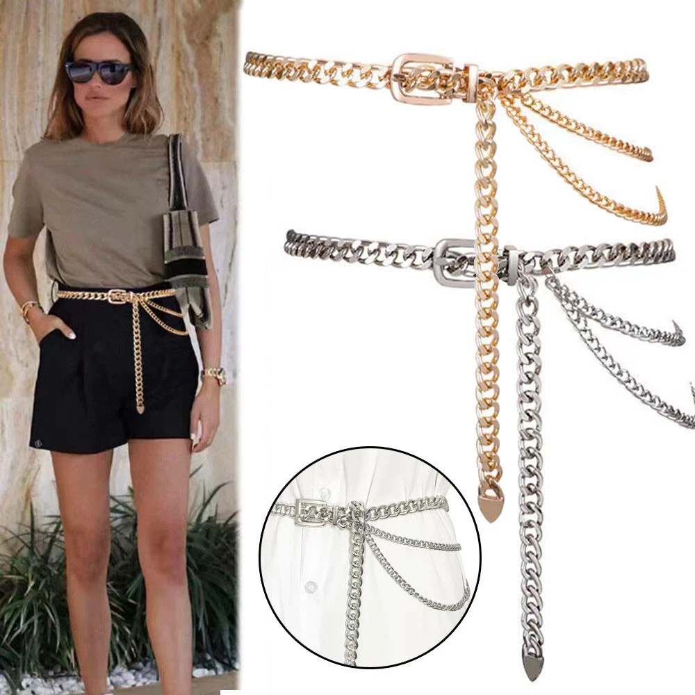 Girls Chain Design Waist Belt Gold Silver Adjustable for Ladies Dresses  Outfits