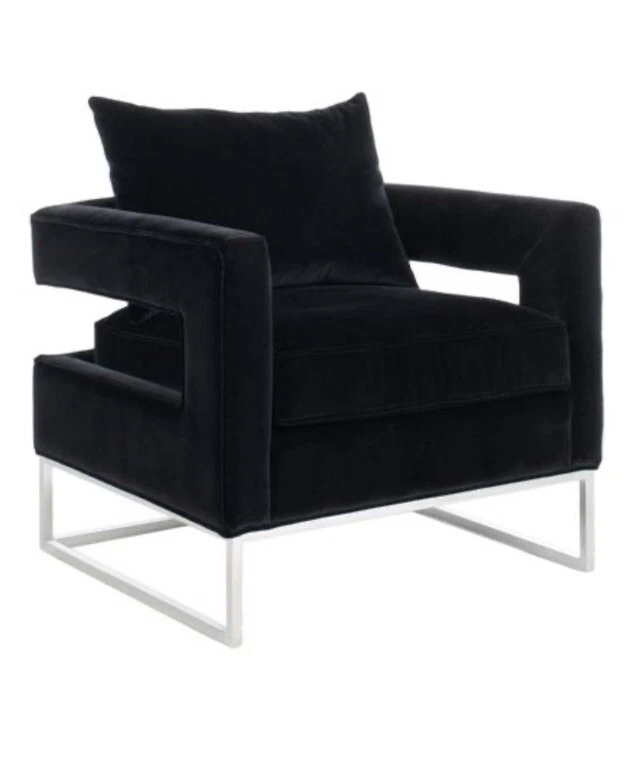 Silla Club SAFAVIEH Couture Olivya Terciopelo Negro Grado Comercial   Foto 3 de 4