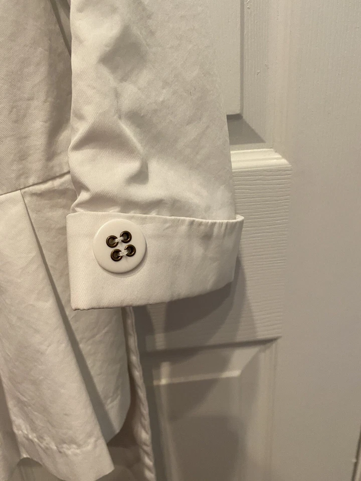 CYNTHIA ROWLEY Lined WHITE Jacket, Sz M, Lightweight, Cuffs, Belt, EUC - Image 4 of 4