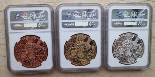 3 Pieces of NGC PF70 China 40mm Copper Medals - Panda Treasure Bowl - Picture 2 of 2